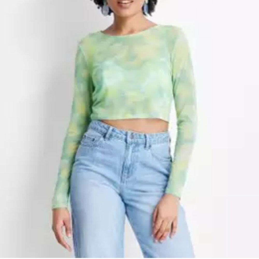 Green Mesh Long Sleeve Top (top size medium, bralette size small)